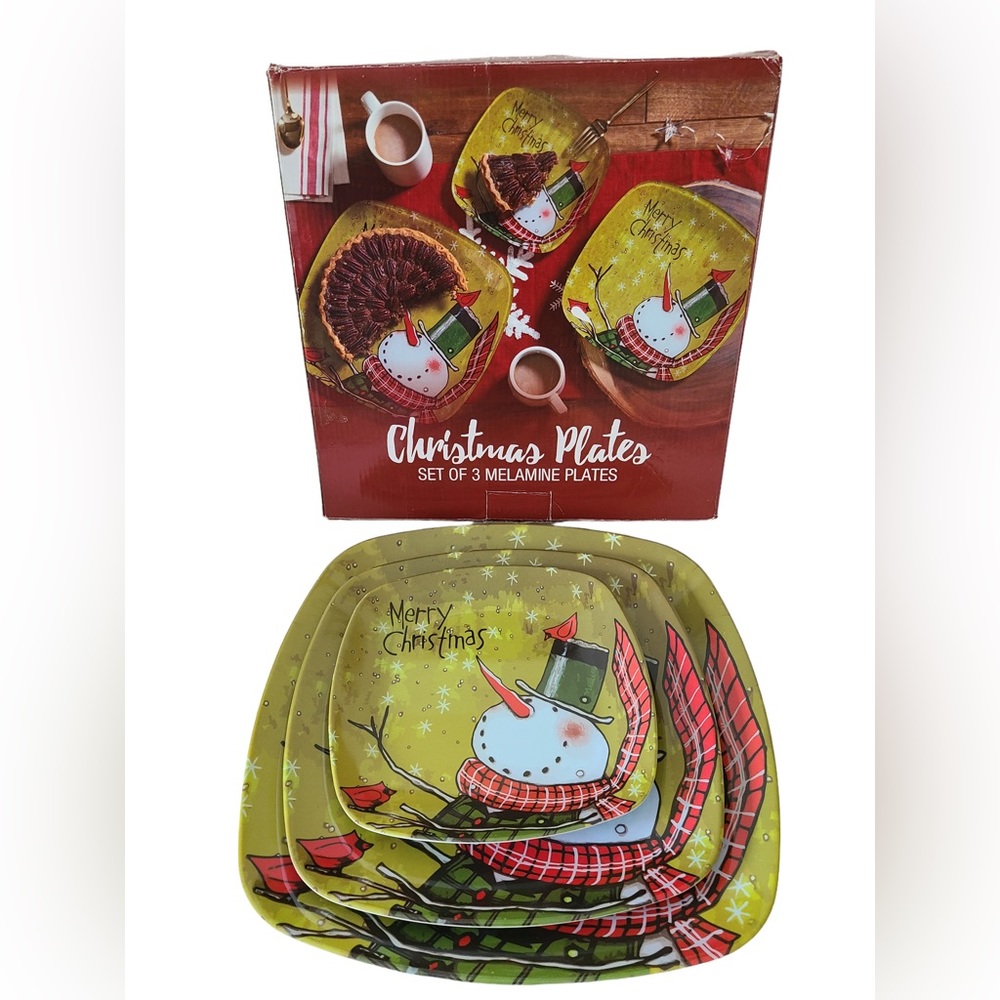 Set of 3 Merry Christmas Square Melamine Plates